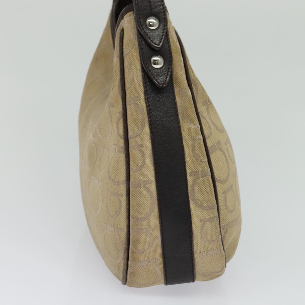 Salvatore Ferragamo Gancini Shoulder Bag Canvas Beige Auth yk17339