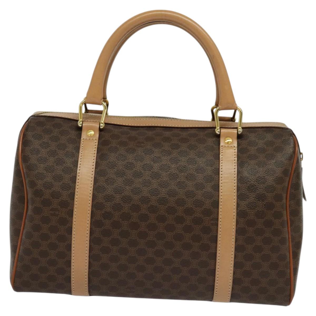 CELINE Macadam Canvas Hand Bag PVC Leather Brown Auth yk17342