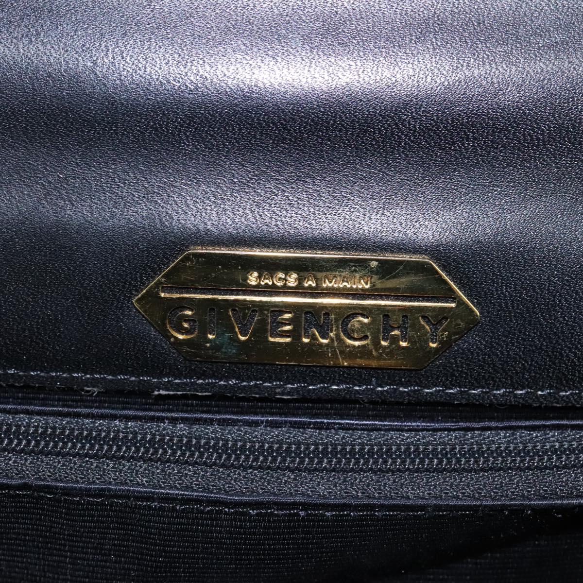 GIVENCHY Hand Bag Leather Black Gold Auth yk17377