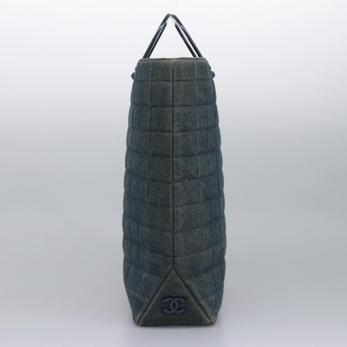 CHANEL Choco Bar Hand Bag Denim Blue CC Auth yk17394