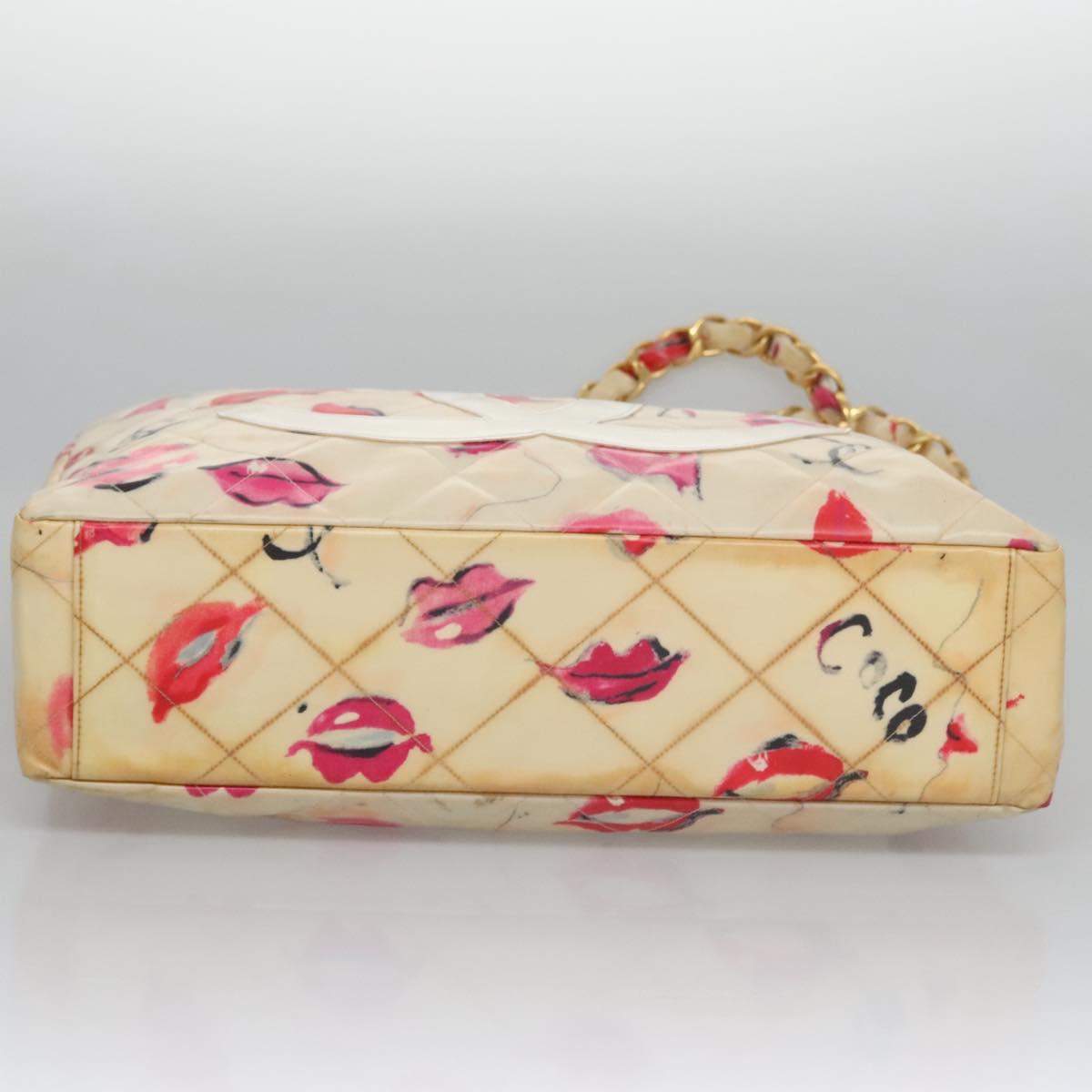 CHANEL Matelasse Chain COCO Mark Lip Tote Bag Vinyl Red CC Auth yk17404