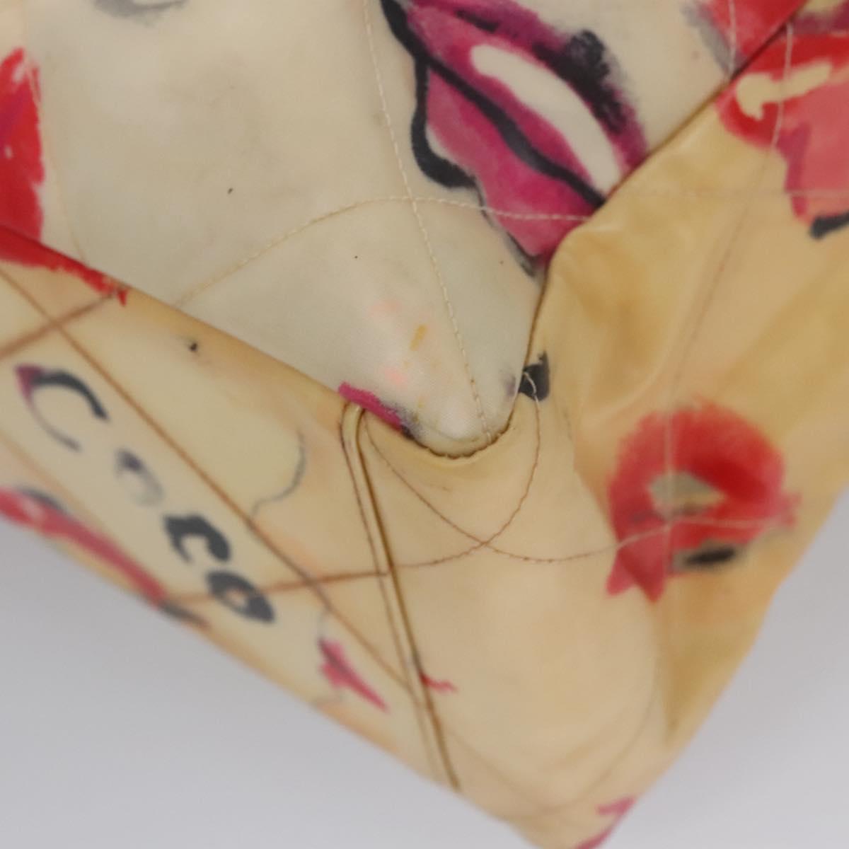 CHANEL Matelasse Chain COCO Mark Lip Tote Bag Vinyl Red CC Auth yk17404