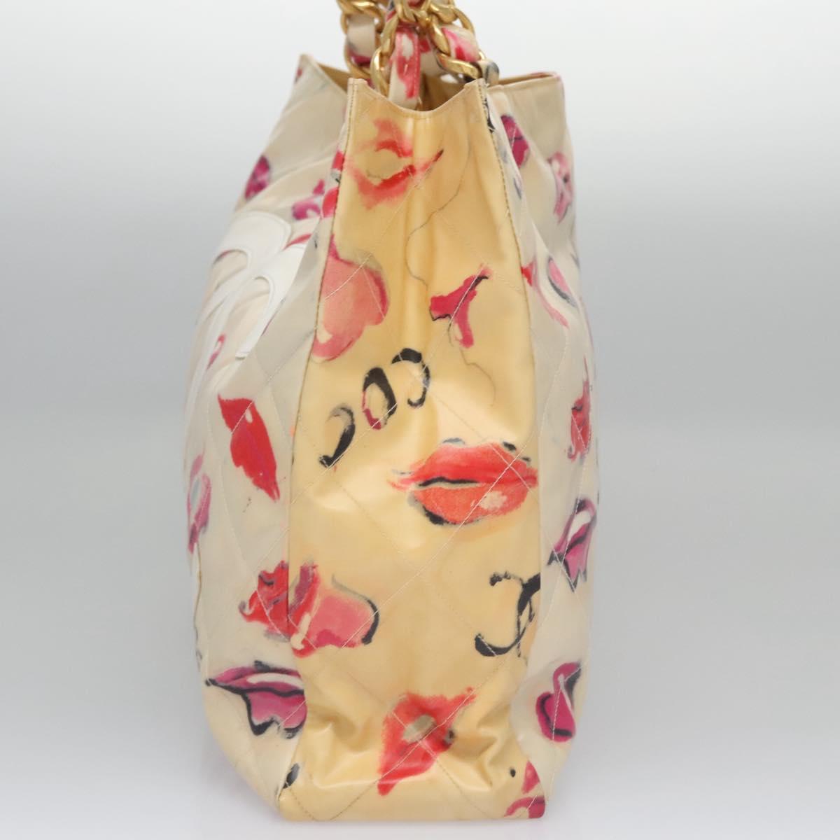 CHANEL Matelasse Chain COCO Mark Lip Tote Bag Vinyl Red CC Auth yk17404