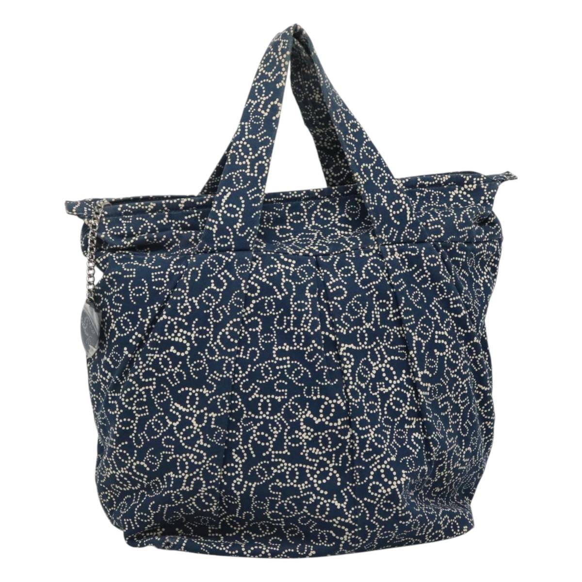 CHANEL Arabesque Tote Bag Canvas Navy CC Auth yk17405