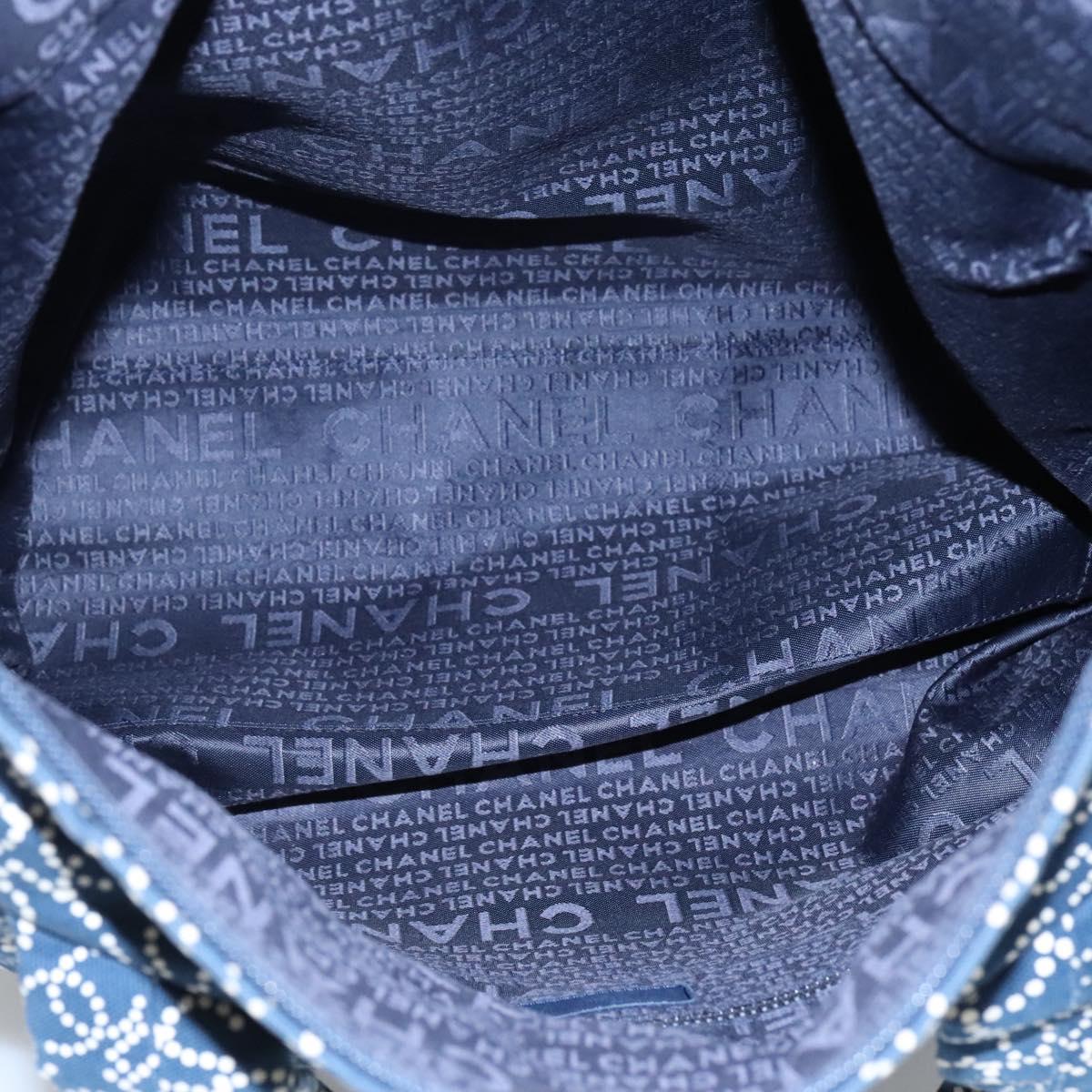 CHANEL Arabesque Tote Bag Canvas Navy CC Auth yk17405