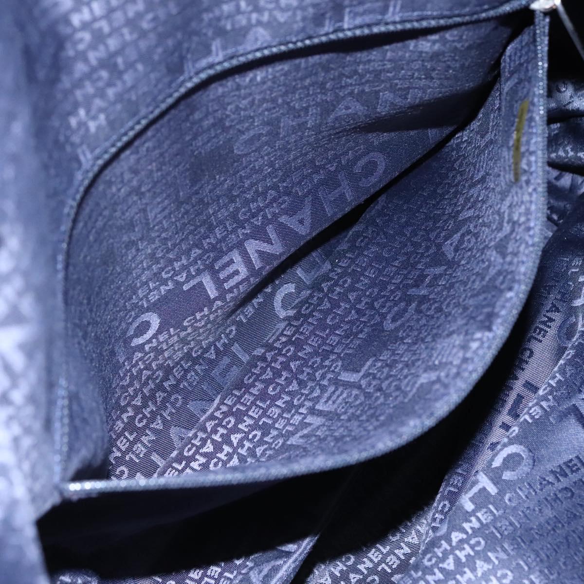 CHANEL Arabesque Tote Bag Canvas Navy CC Auth yk17405