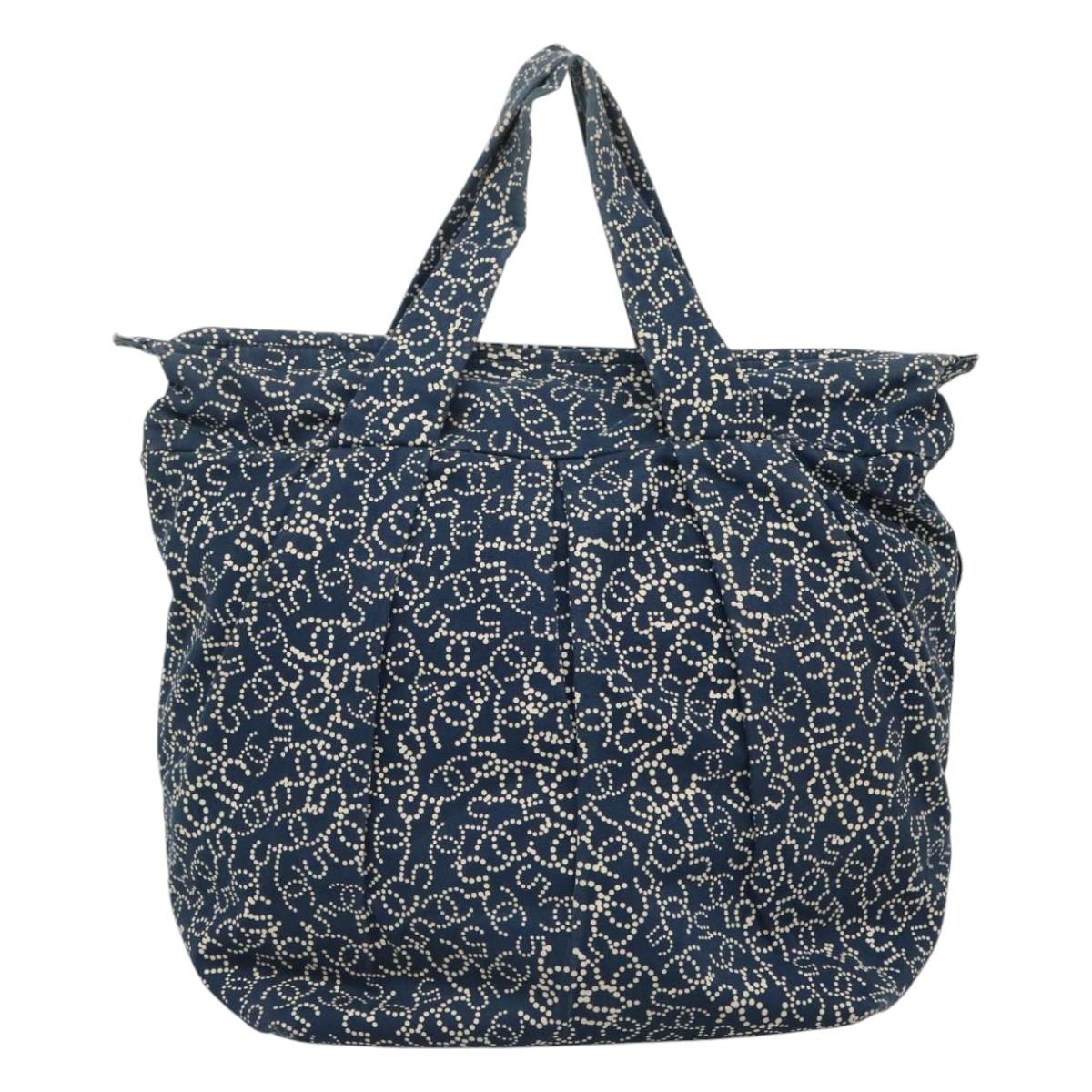 CHANEL Arabesque Tote Bag Canvas Navy CC Auth yk17405