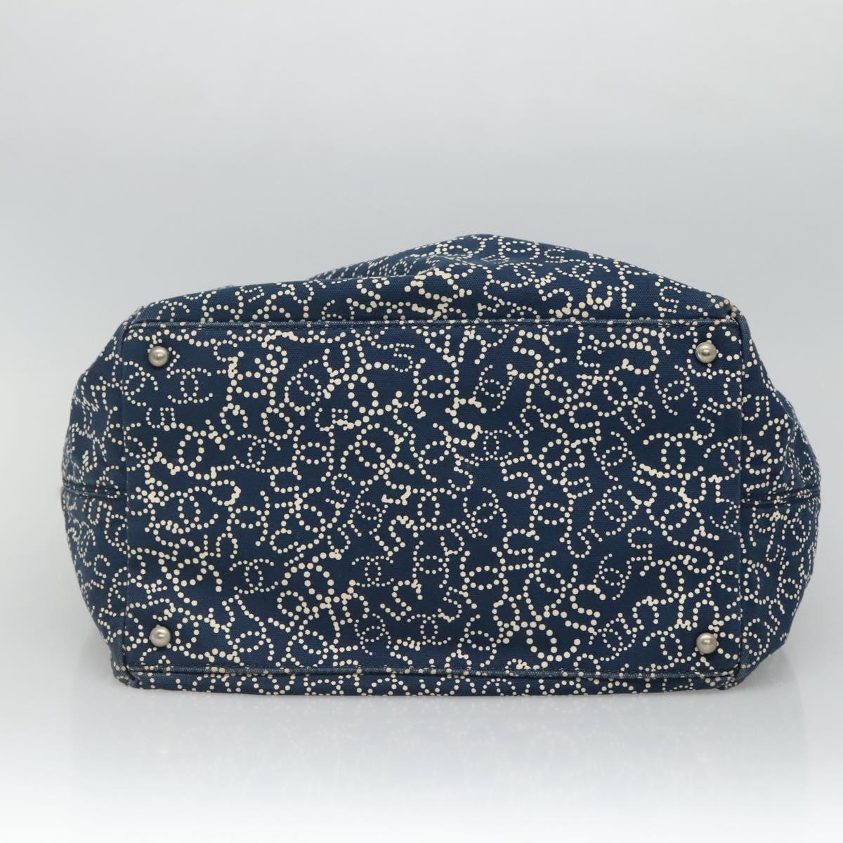 CHANEL Arabesque Tote Bag Canvas Navy CC Auth yk17405