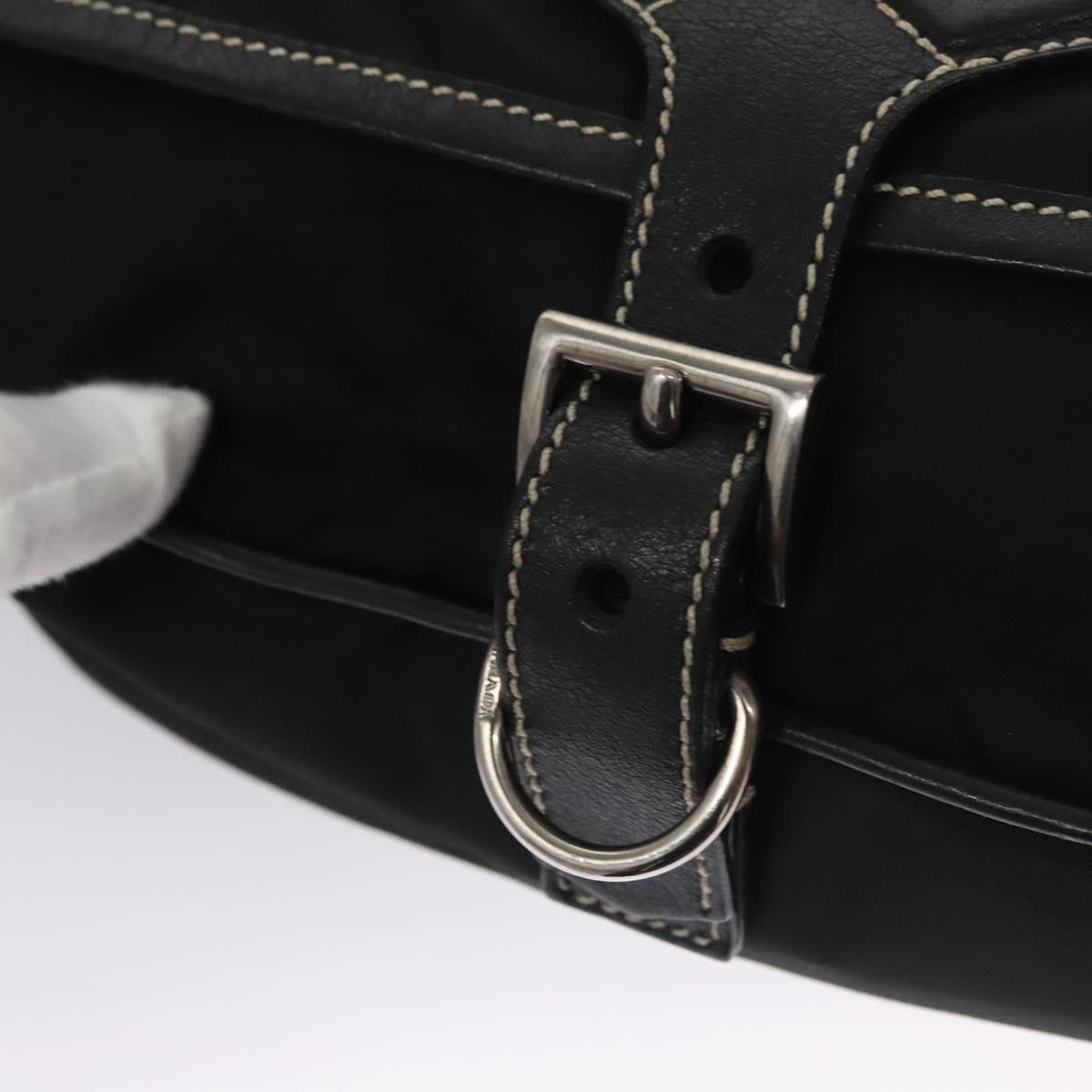 PRADA Shoulder Bag Nylon Leather Black Silver Auth yk17421V