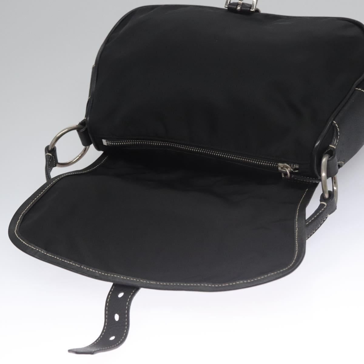 PRADA Shoulder Bag Nylon Leather Black Silver Auth yk17421V