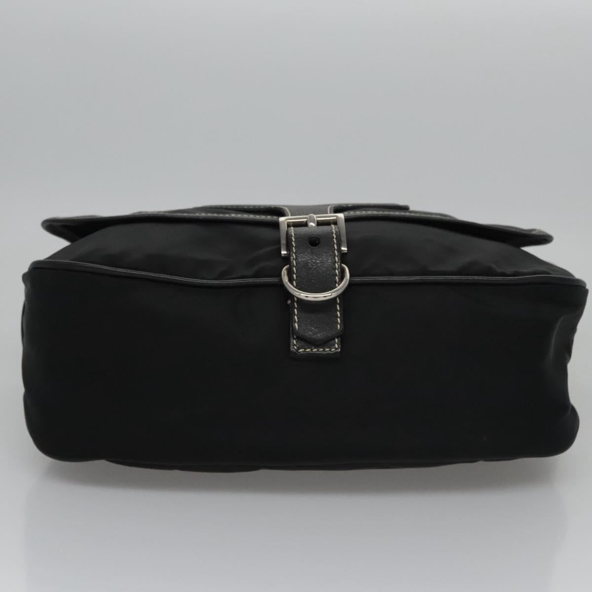 PRADA Shoulder Bag Nylon Leather Black Silver Auth yk17421V