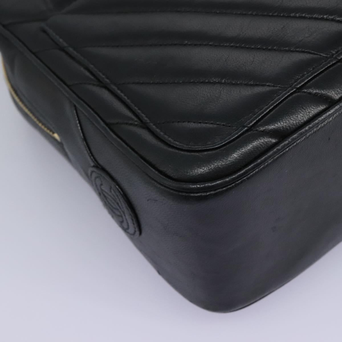 CHANEL Chain V Stitch Shoulder Bag Lamb Skin Black Gold CC Auth yk17457