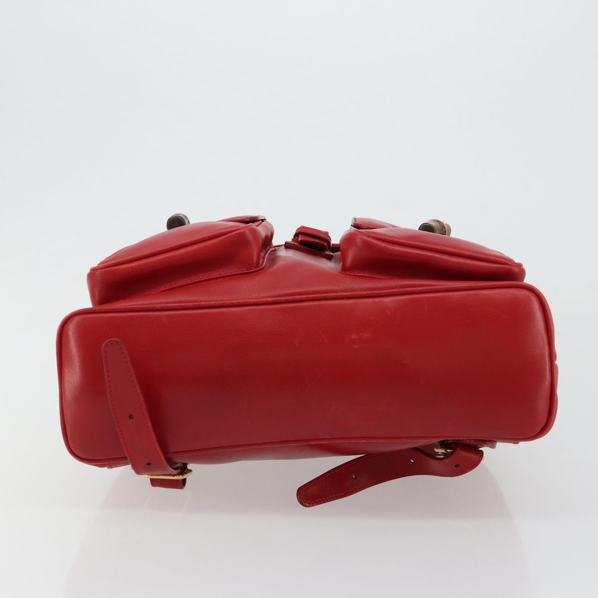 GUCCI Bamboo Backpack Leather Red Gold 003 2058 0016 Auth yk17469