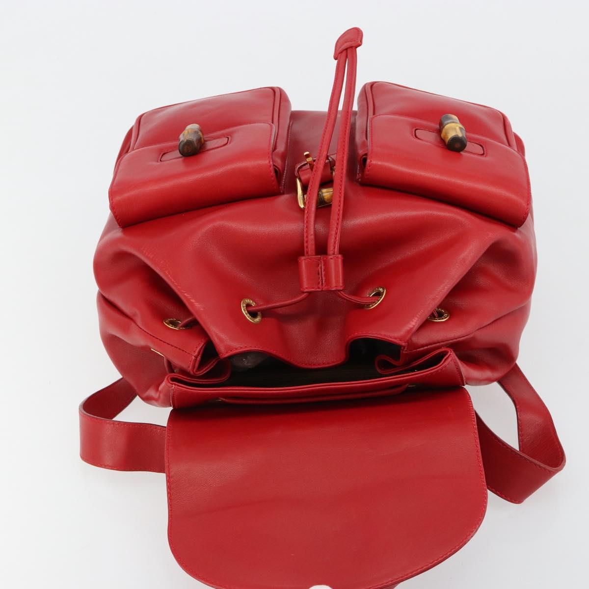 GUCCI Bamboo Backpack Leather Red Gold 003 2058 0016 Auth yk17469