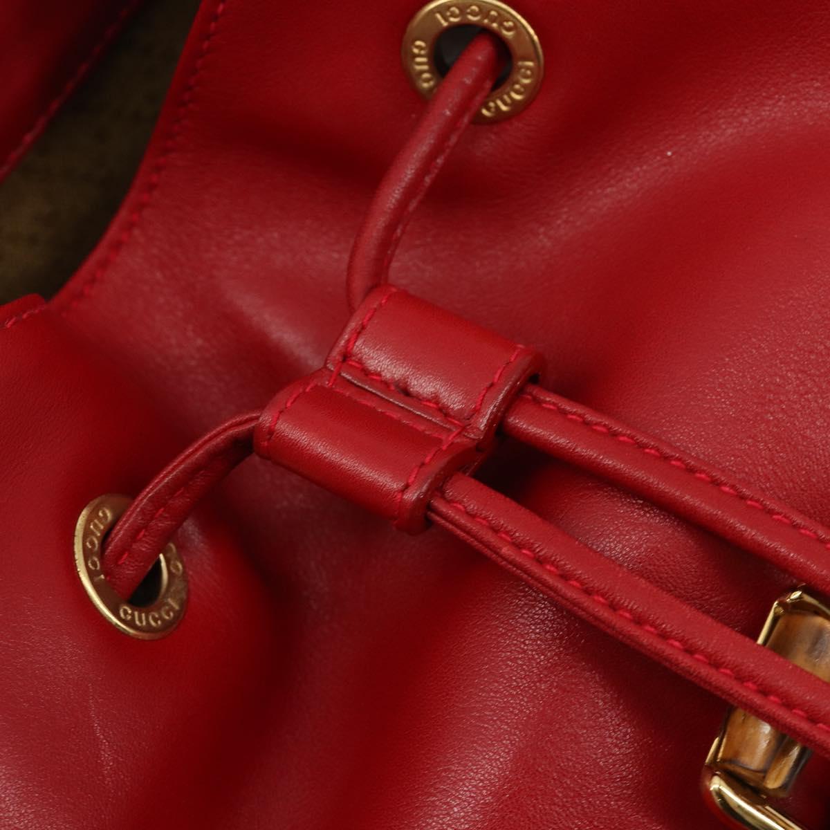 GUCCI Bamboo Backpack Leather Red Gold 003 2058 0016 Auth yk17469