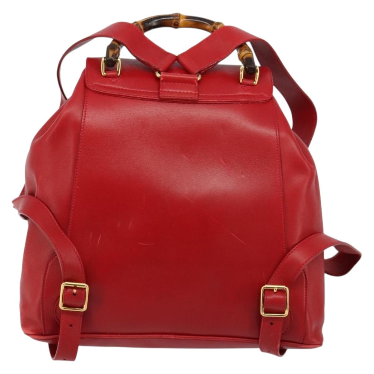 GUCCI Bamboo Backpack Leather Red Gold 003 2058 0016 Auth yk17469