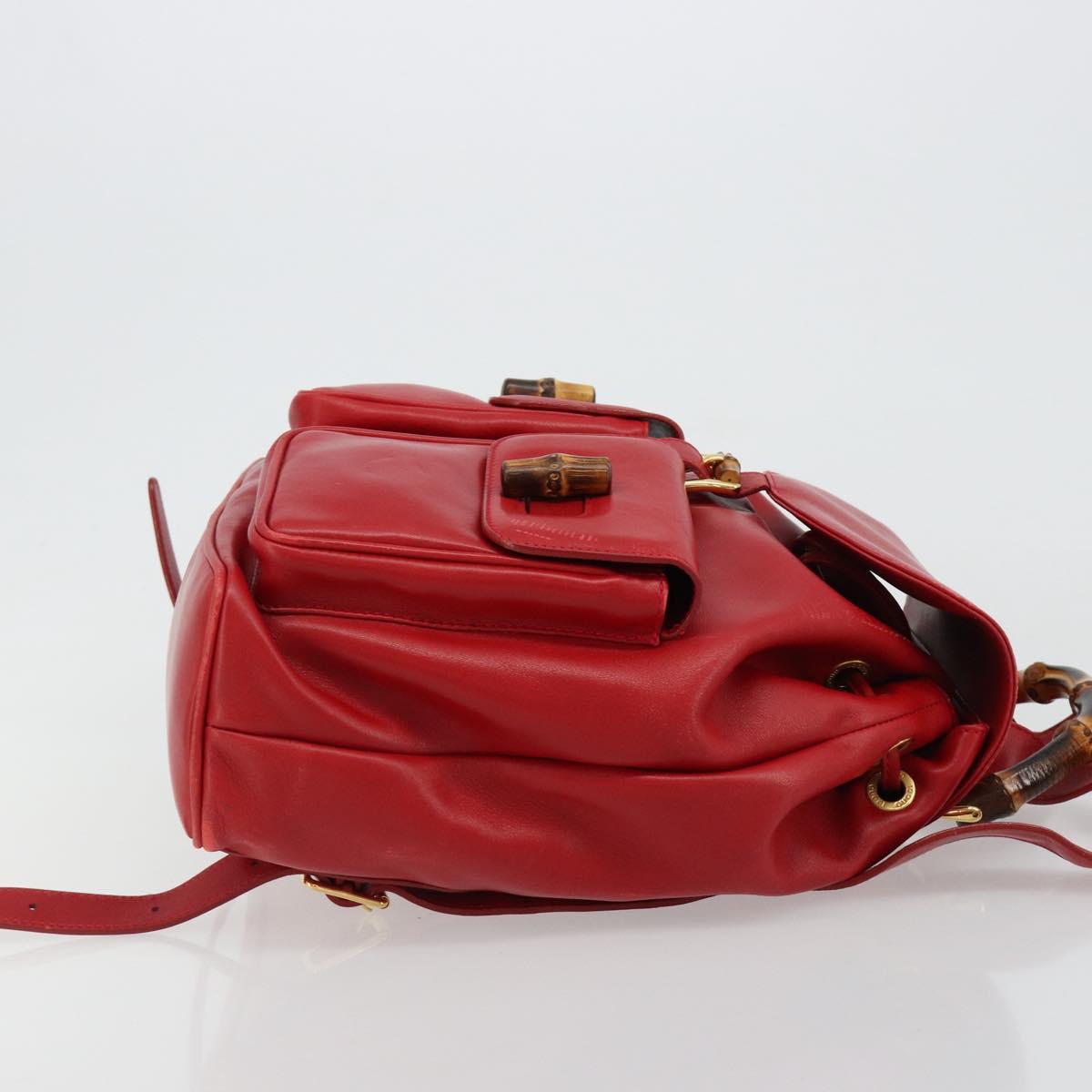 GUCCI Bamboo Backpack Leather Red Gold 003 2058 0016 Auth yk17469