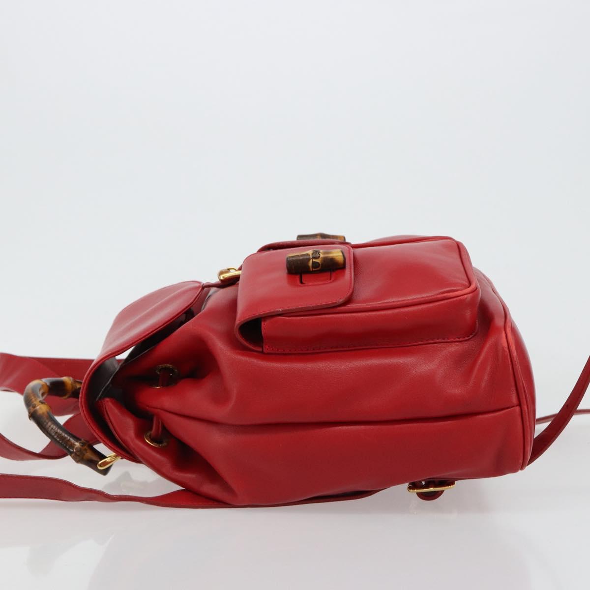GUCCI Bamboo Backpack Leather Red Gold 003 2058 0016 Auth yk17469
