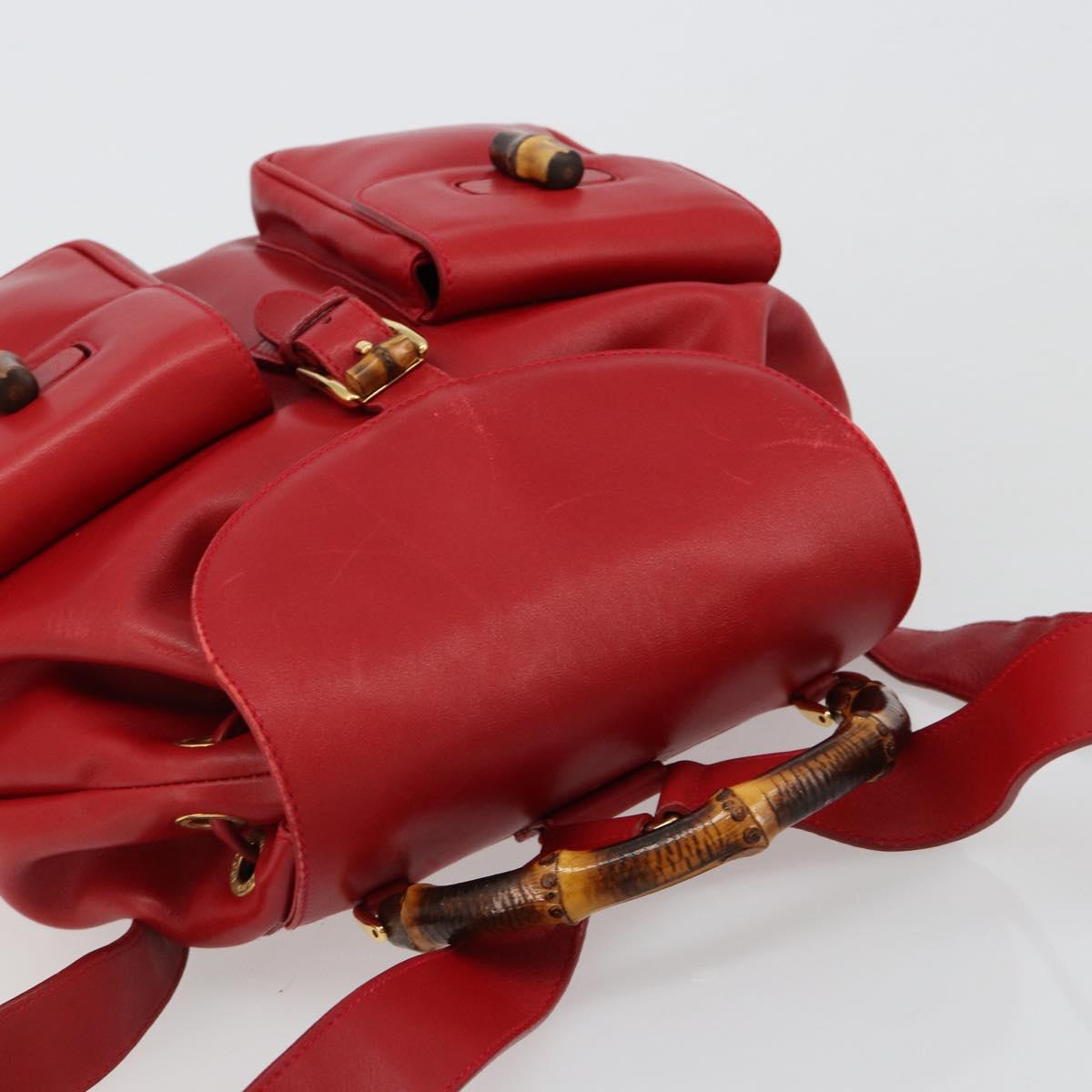 GUCCI Bamboo Backpack Leather Red Gold 003 2058 0016 Auth yk17469