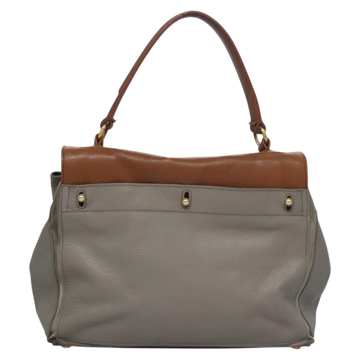 SAINT LAURENT Muse Hand Bag Leather Gray Brown Auth yk17484