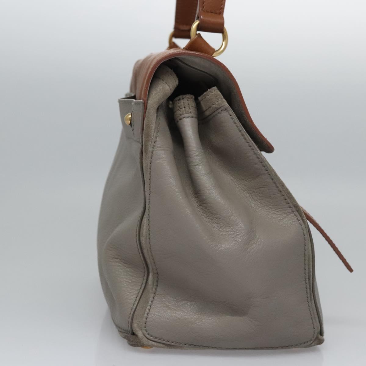 SAINT LAURENT Muse Hand Bag Leather Gray Brown Auth yk17484
