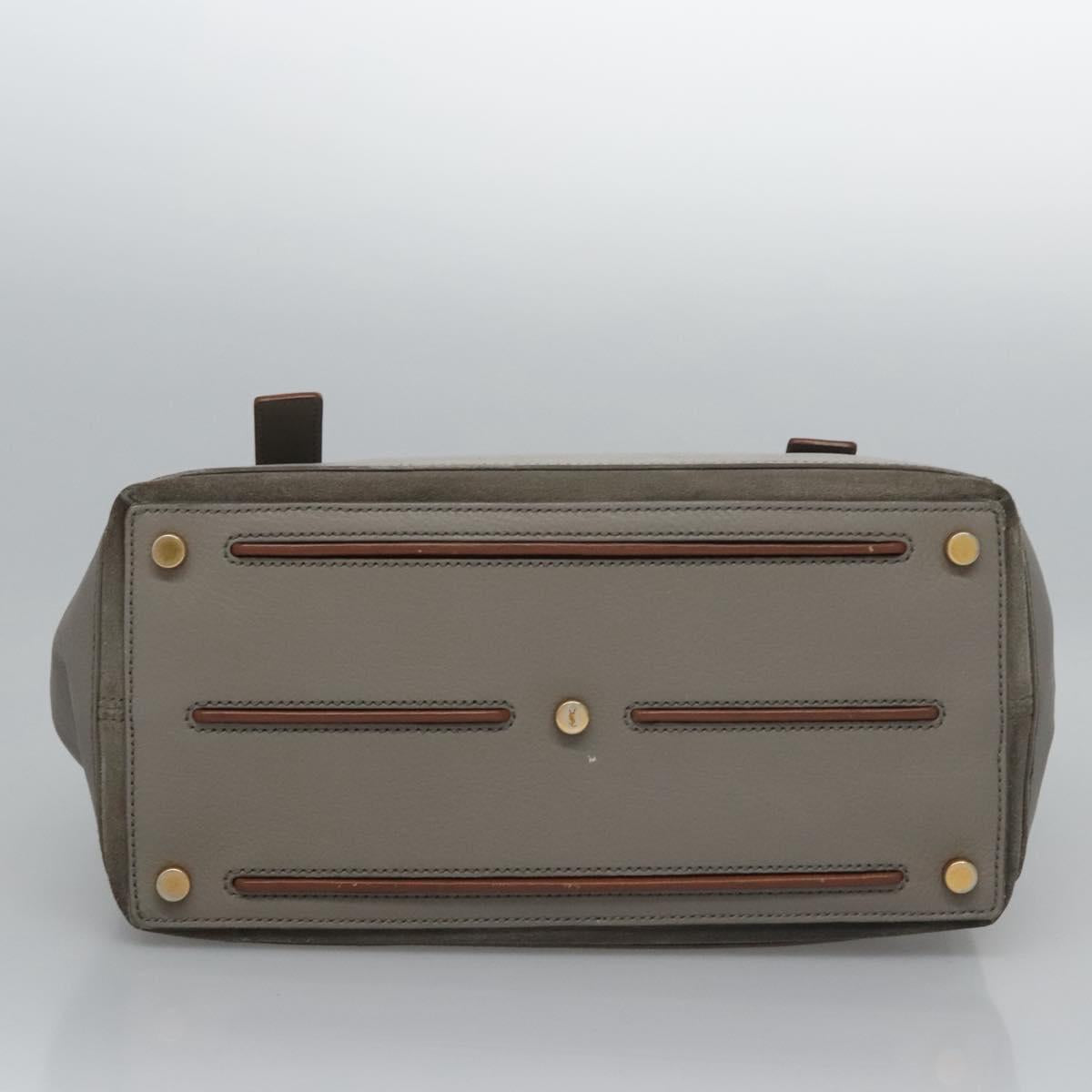 SAINT LAURENT Muse Hand Bag Leather Gray Brown Auth yk17484