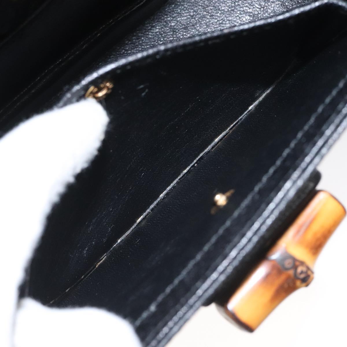 GUCCI Bamboo Hand Bag Leather Black Gold 000 2113 0188 Auth yk17496V
