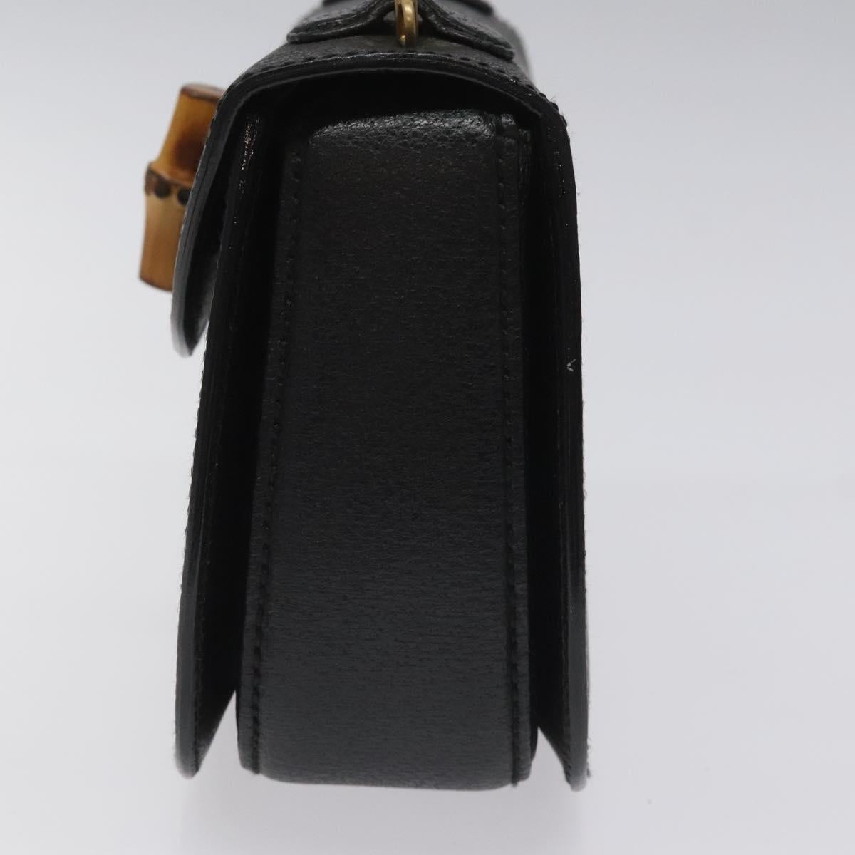 GUCCI Bamboo Hand Bag Leather Black Gold 000 2113 0188 Auth yk17496A