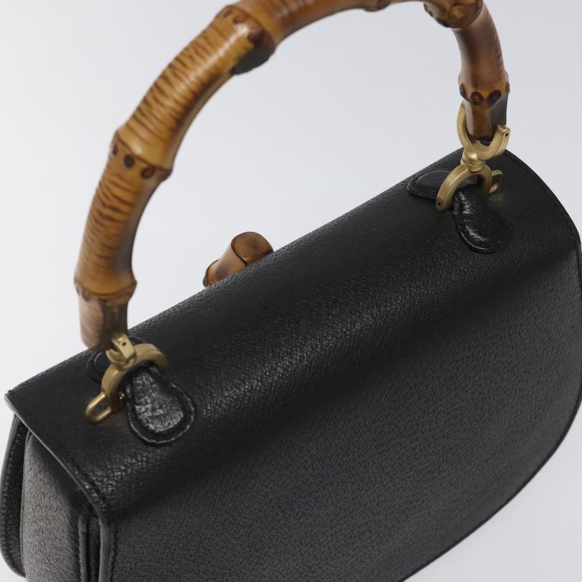 GUCCI Bamboo Hand Bag Leather Black Gold 000 2113 0188 Auth yk17496V