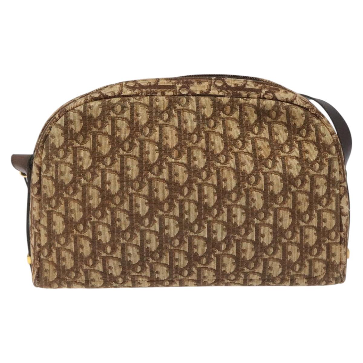 Christian Dior Trotter Canvas Shoulder Bag Brown Gold Auth yk17509