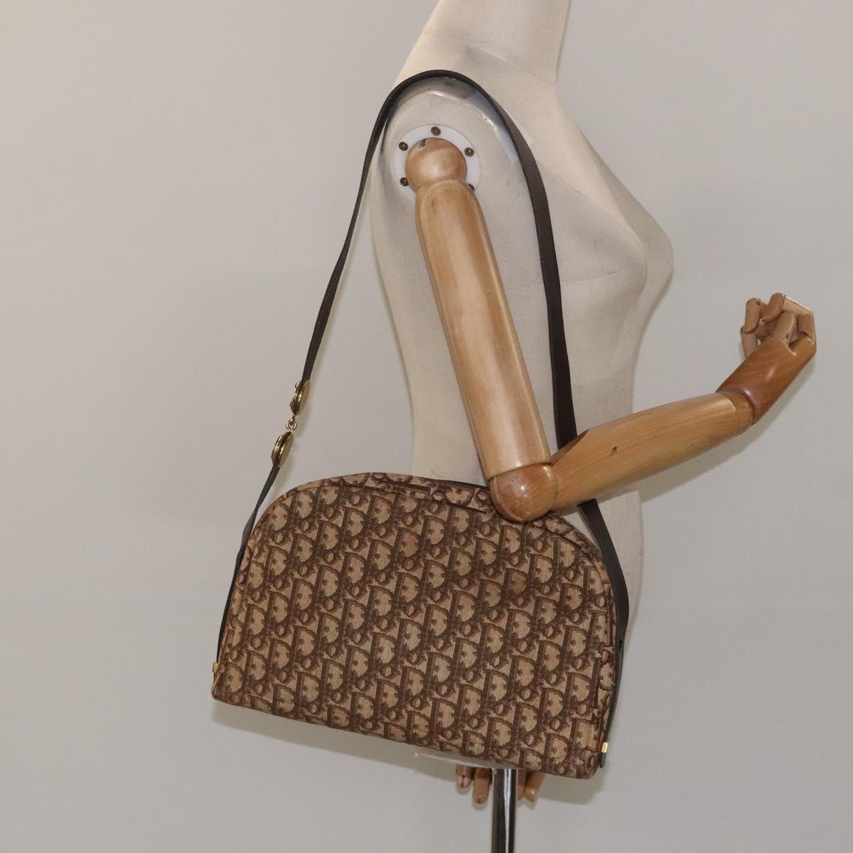 Christian Dior Trotter Canvas Shoulder Bag Brown Gold Auth yk17509