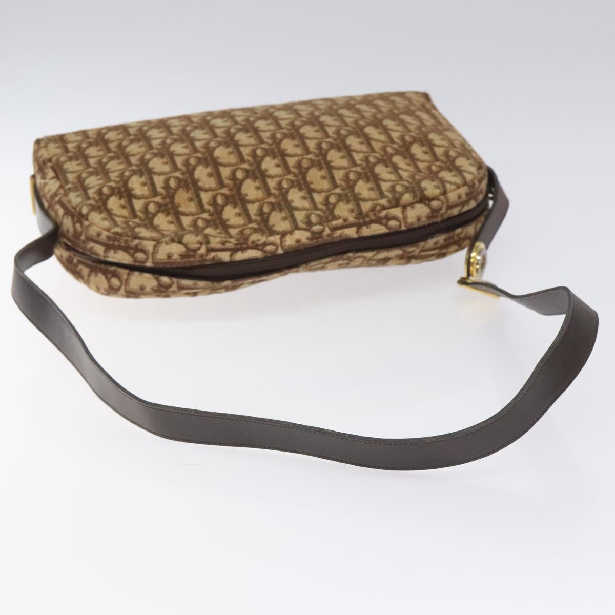 Christian Dior Trotter Canvas Shoulder Bag Brown Gold Auth yk17509