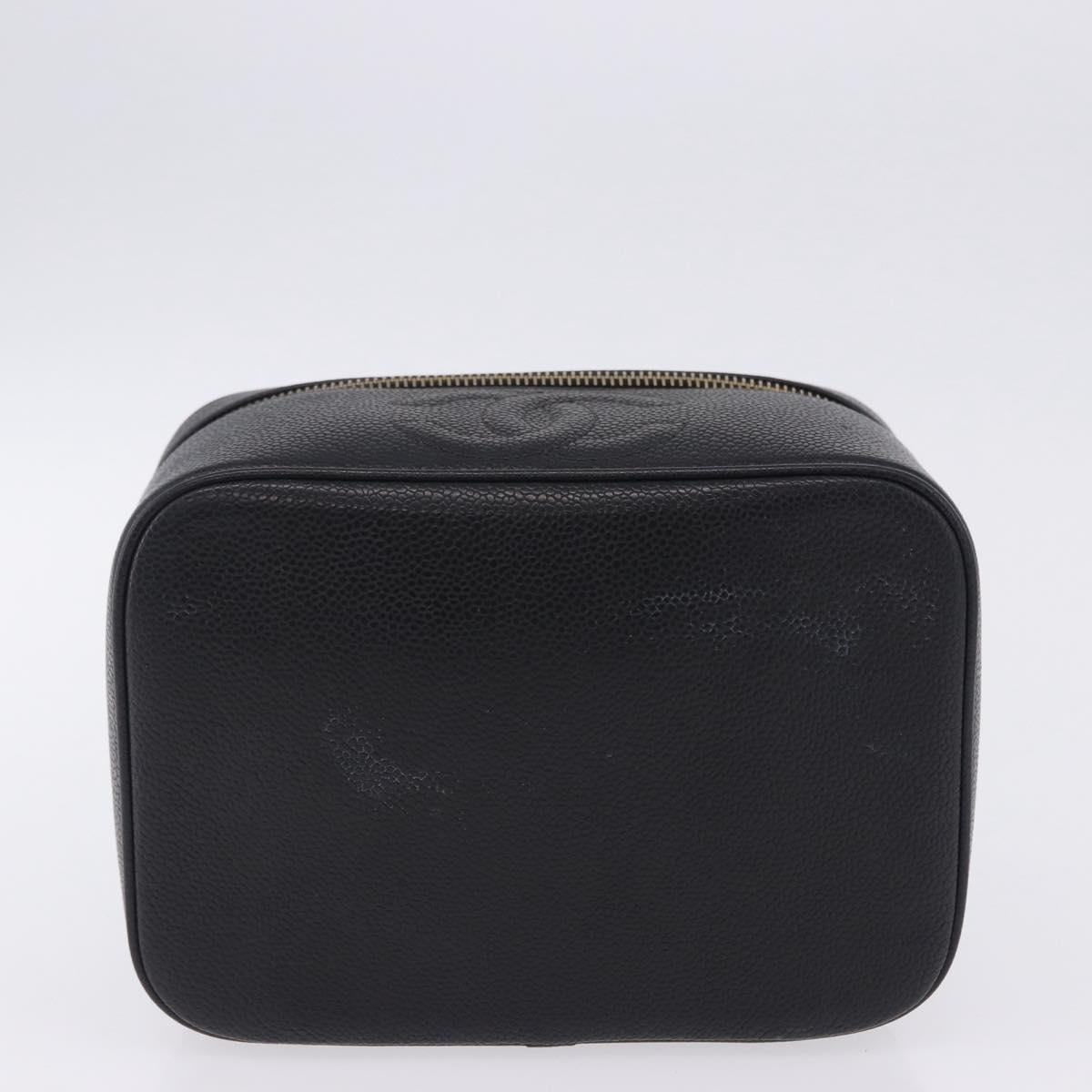CHANEL COCO Mark Vanity Pouch Caviar Skin Black Gold CC Auth yk17517