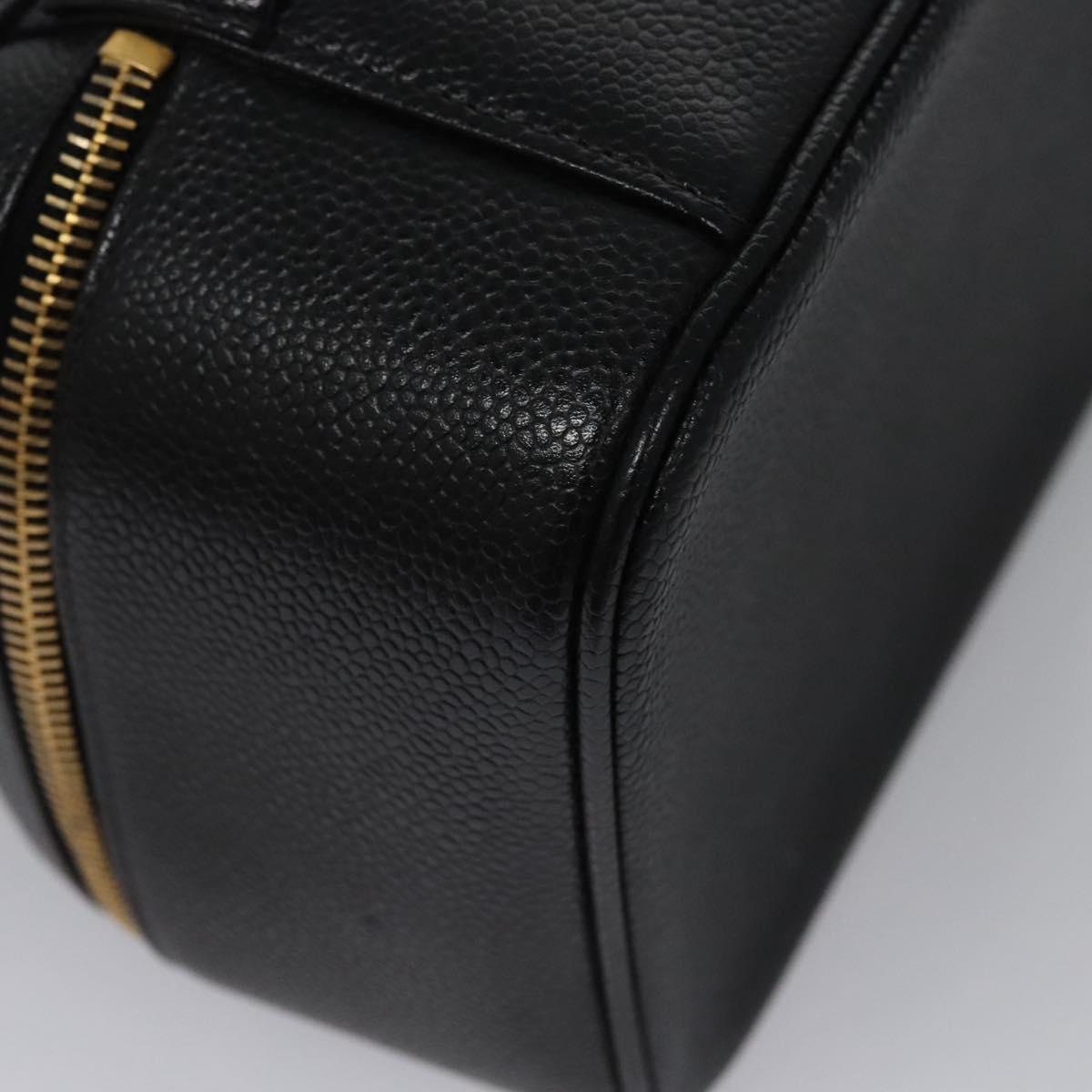 CHANEL COCO Mark Vanity Pouch Caviar Skin Black Gold CC Auth yk17517