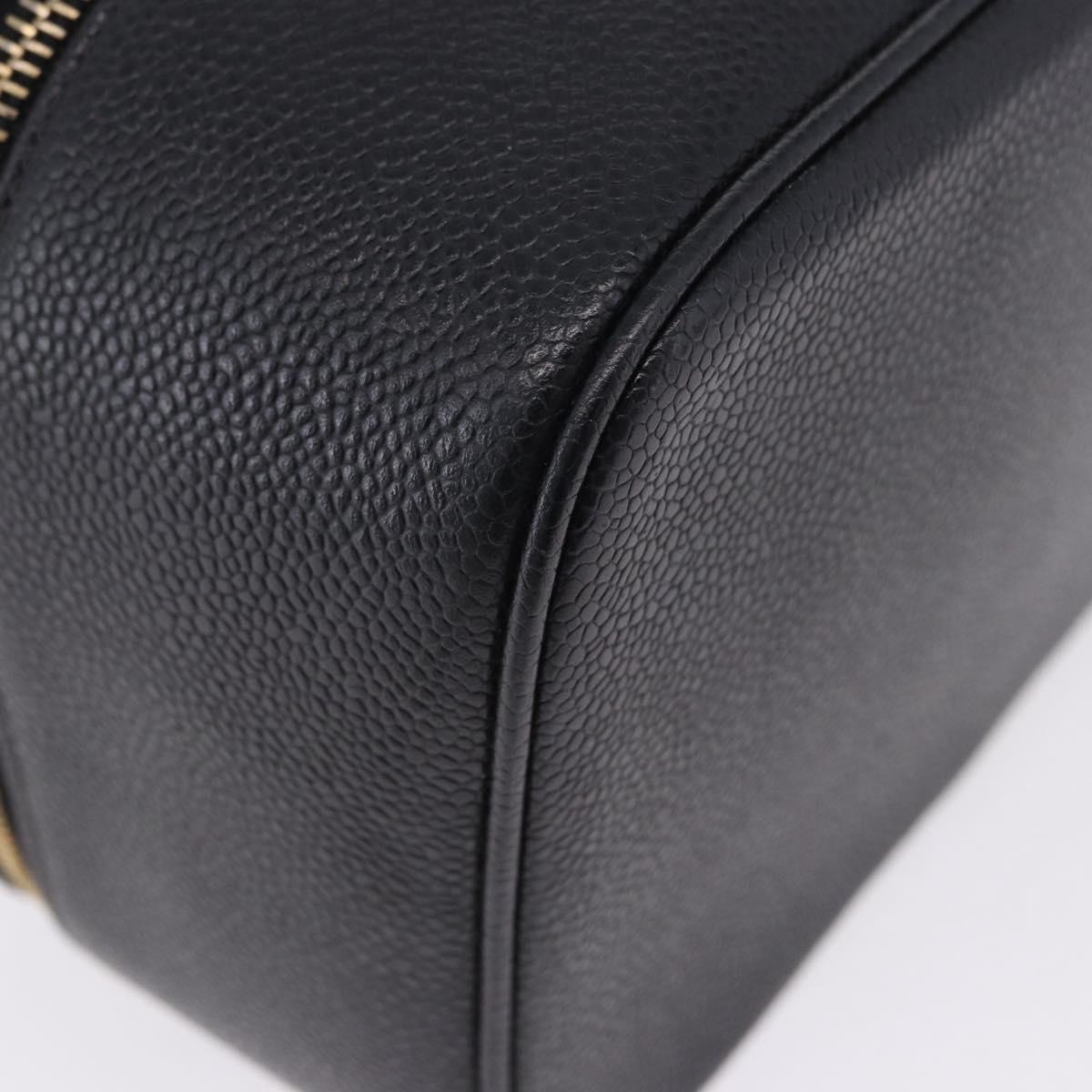 CHANEL COCO Mark Vanity Pouch Caviar Skin Black Gold CC Auth yk17517