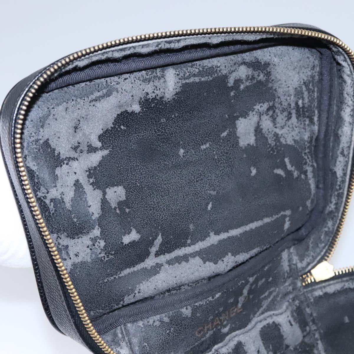 CHANEL COCO Mark Vanity Pouch Caviar Skin Black Gold CC Auth yk17517