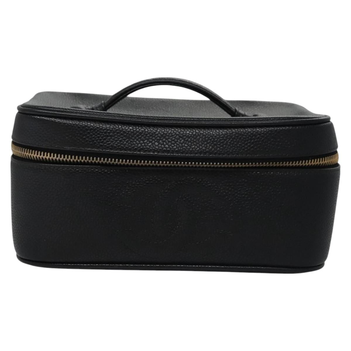 CHANEL COCO Mark Vanity Pouch Caviar Skin Black Gold CC Auth yk17517