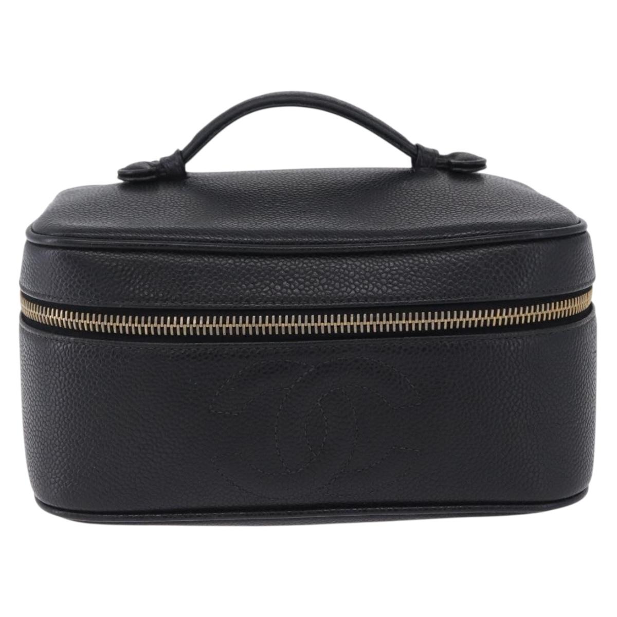 CHANEL COCO Mark Vanity Pouch Caviar Skin Black Gold CC Auth yk17517