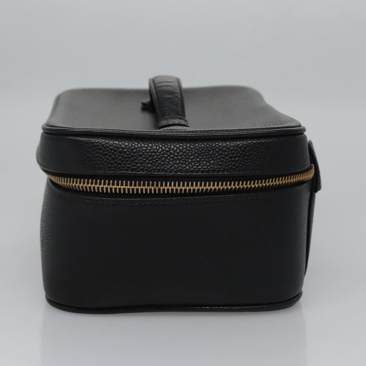 CHANEL COCO Mark Vanity Pouch Caviar Skin Black Gold CC Auth yk17517