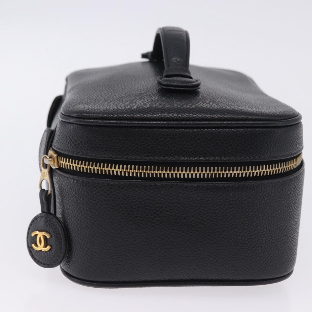 CHANEL COCO Mark Vanity Pouch Caviar Skin Black Gold CC Auth yk17517