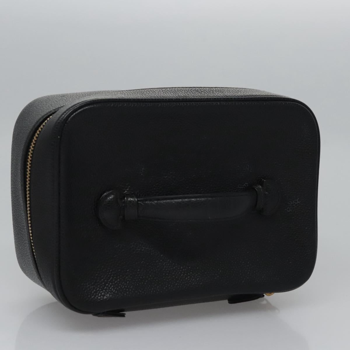 CHANEL COCO Mark Vanity Pouch Caviar Skin Black Gold CC Auth yk17517