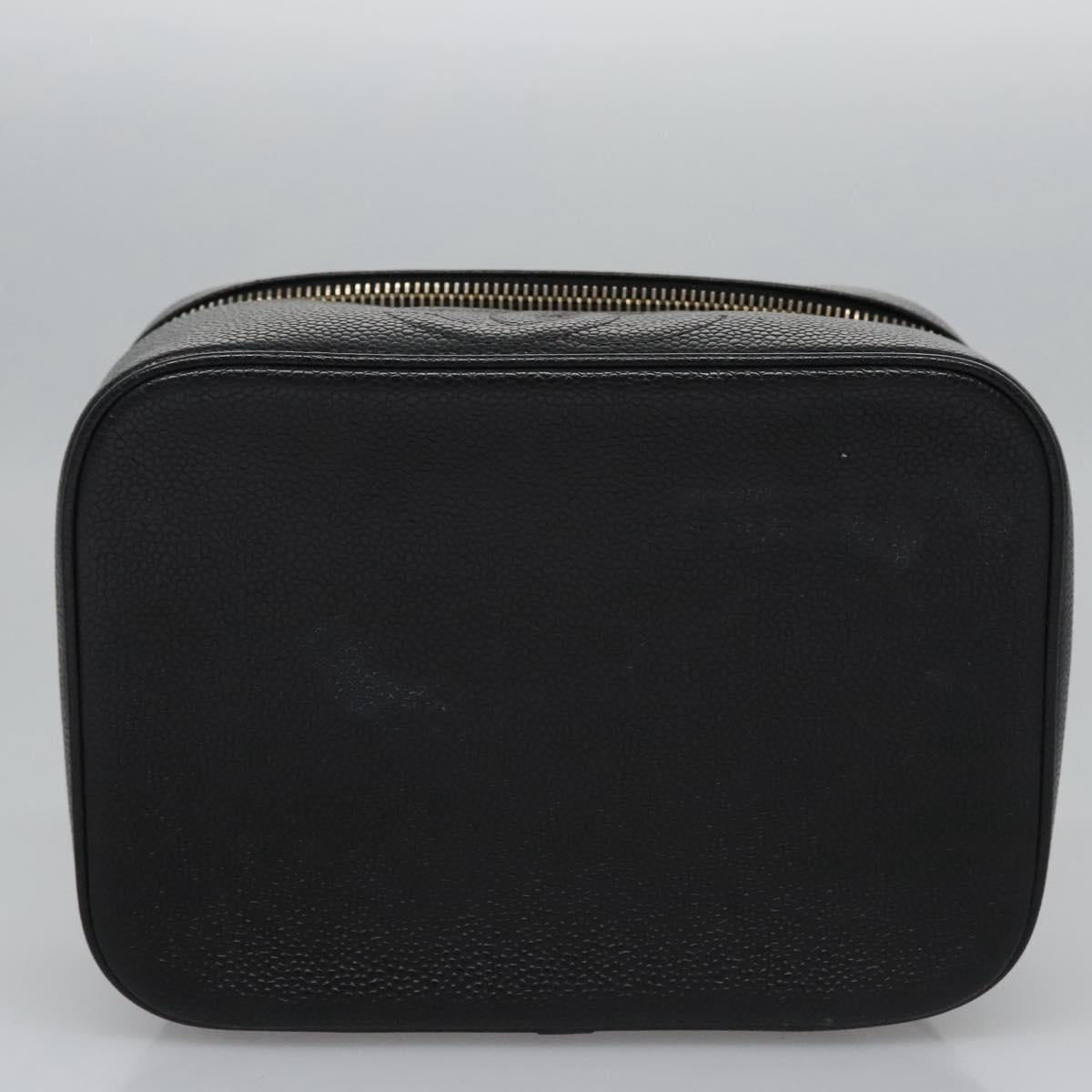 CHANEL COCO Mark Vanity Pouch Caviar Skin Black Gold CC Auth yk17517