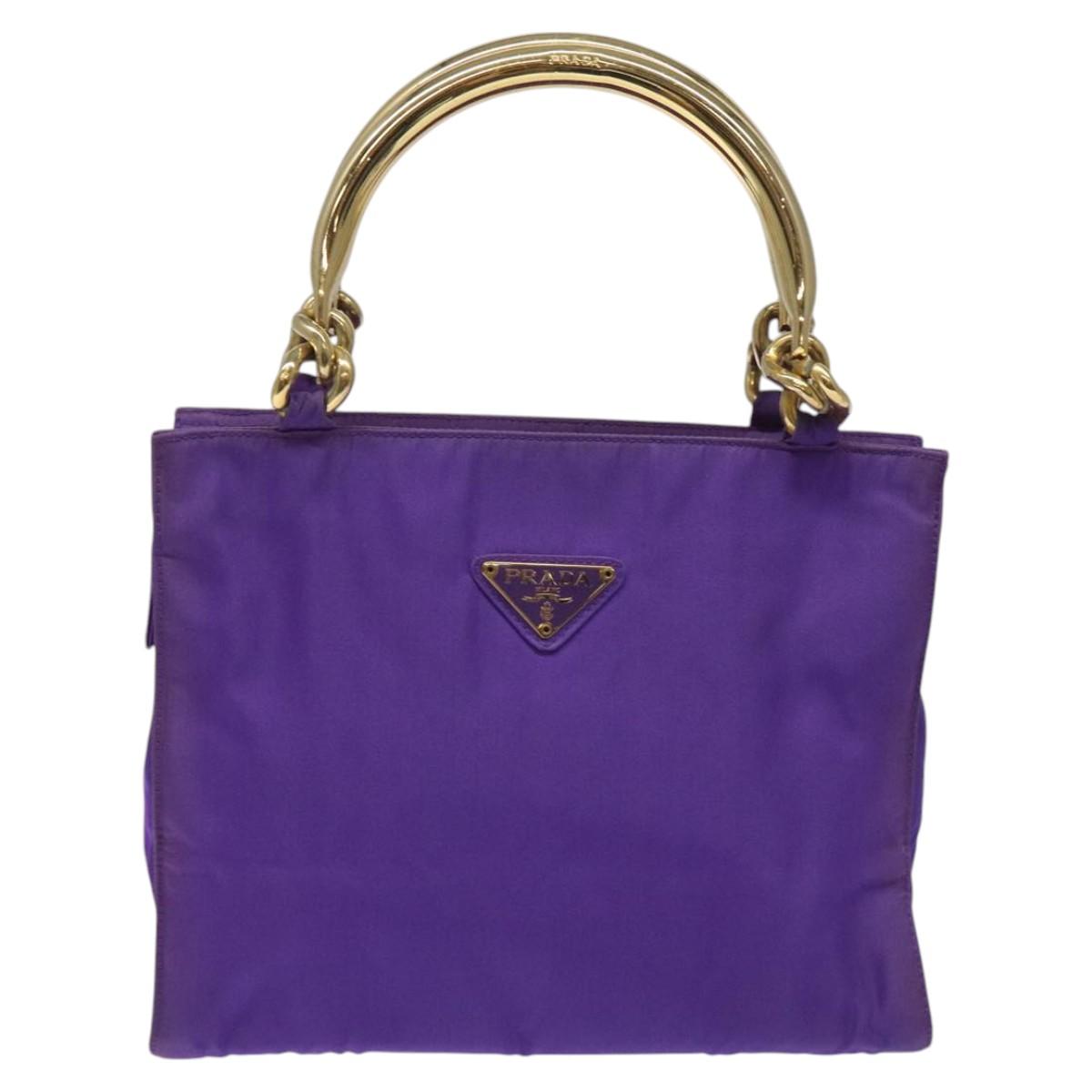 PRADA Hand Bag Nylon Purple Gold Auth yk17616