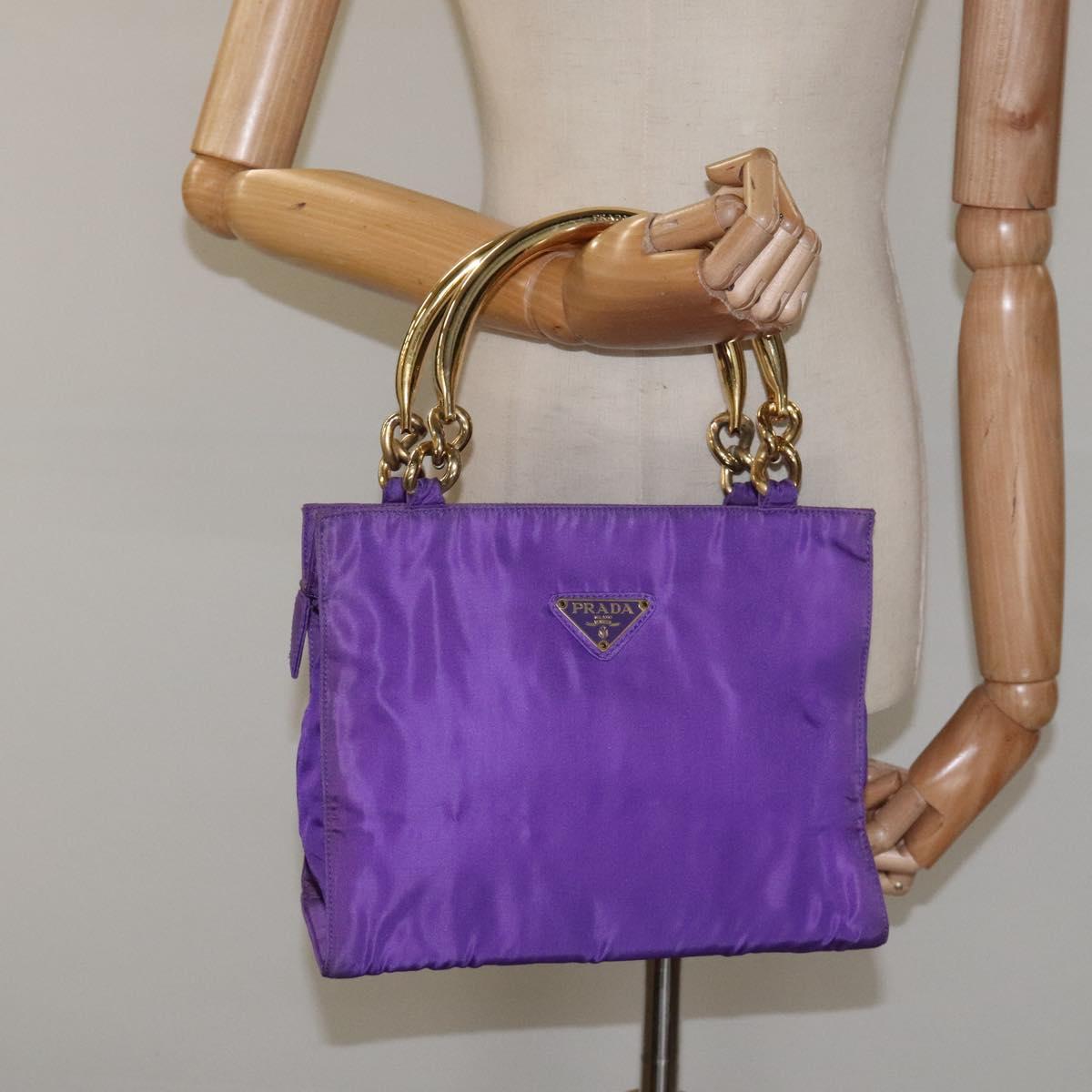 PRADA Hand Bag Nylon Purple Gold Auth yk17616