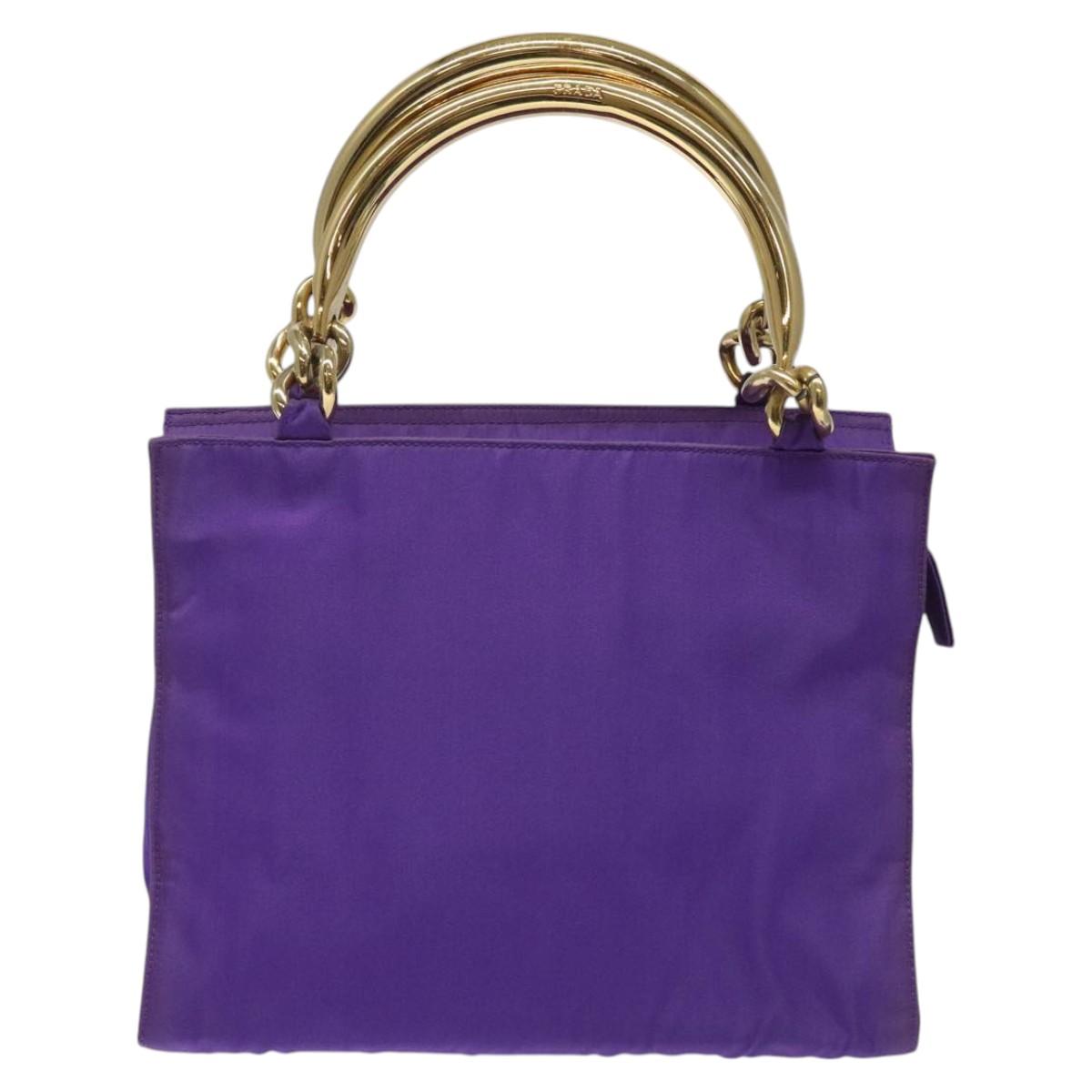 PRADA Hand Bag Nylon Purple Gold Auth yk17616