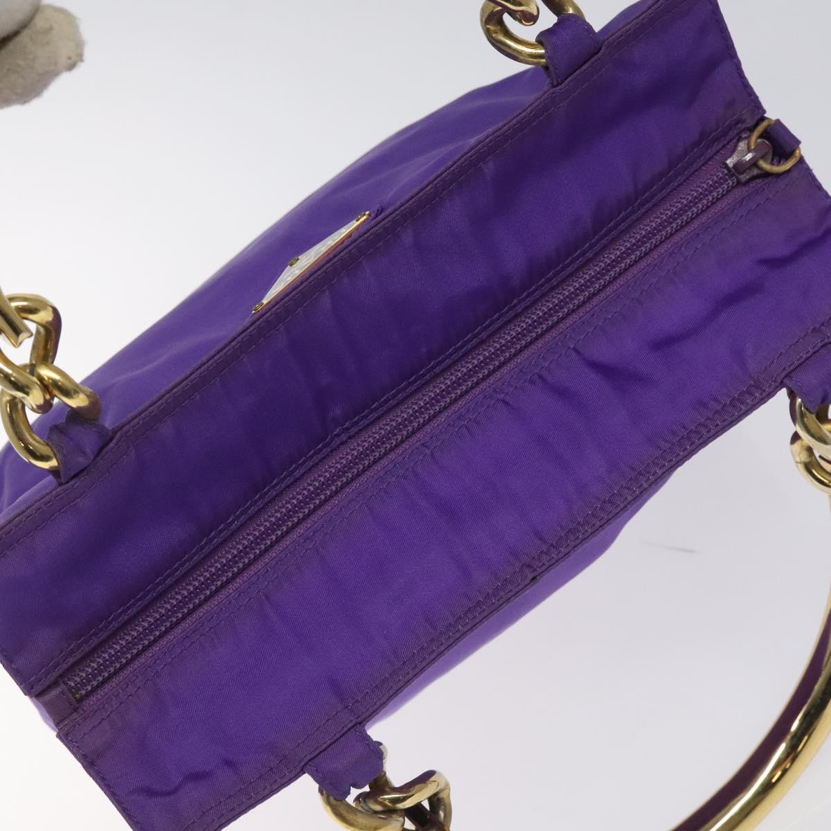 PRADA Hand Bag Nylon Purple Gold Auth yk17616