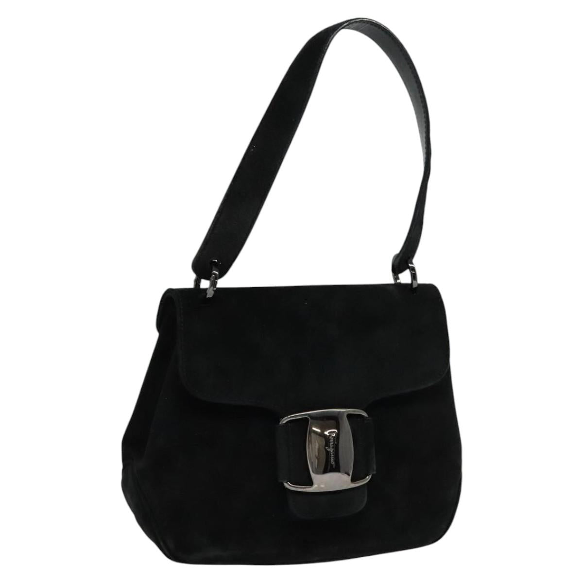 Salvatore Ferragamo Vala Hand Bag Suede Black Auth yk17641