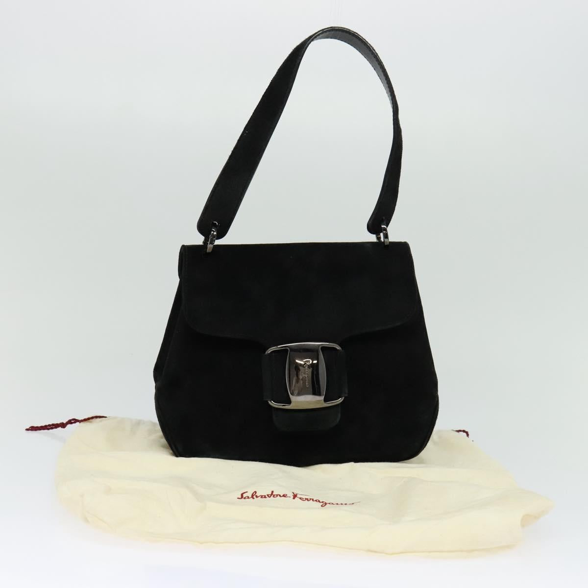 Salvatore Ferragamo Vala Hand Bag Suede Black Auth yk17641