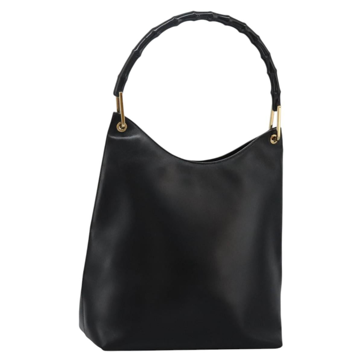 GUCCI Bamboo Shoulder Bag Leather Black Gold 001 3006 Auth yk17653