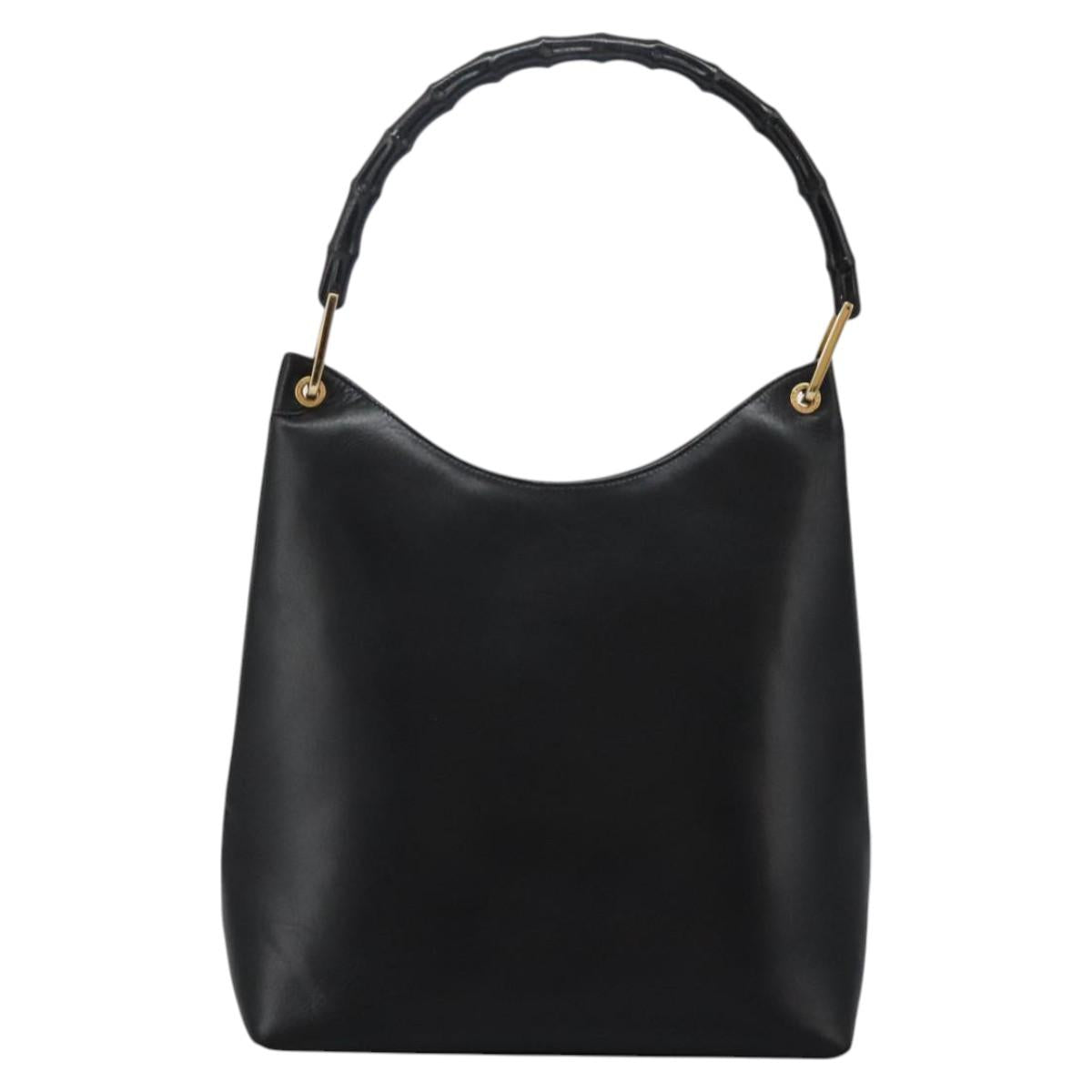 GUCCI Bamboo Shoulder Bag Leather Black Gold 001 3006 Auth yk17653